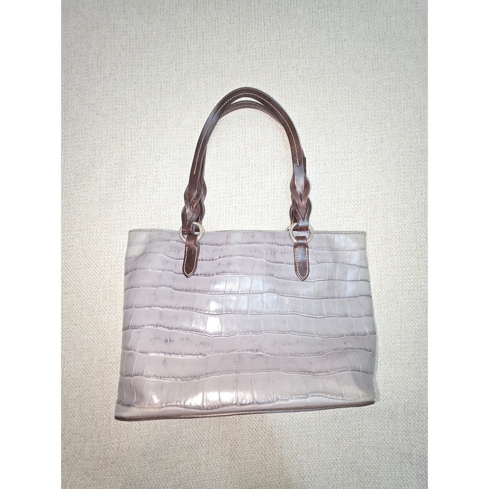 Dooney & Bourke Grey Croc Embossed Leather Tote Bag Brown Braided Handles Large - Picture 2 of 12